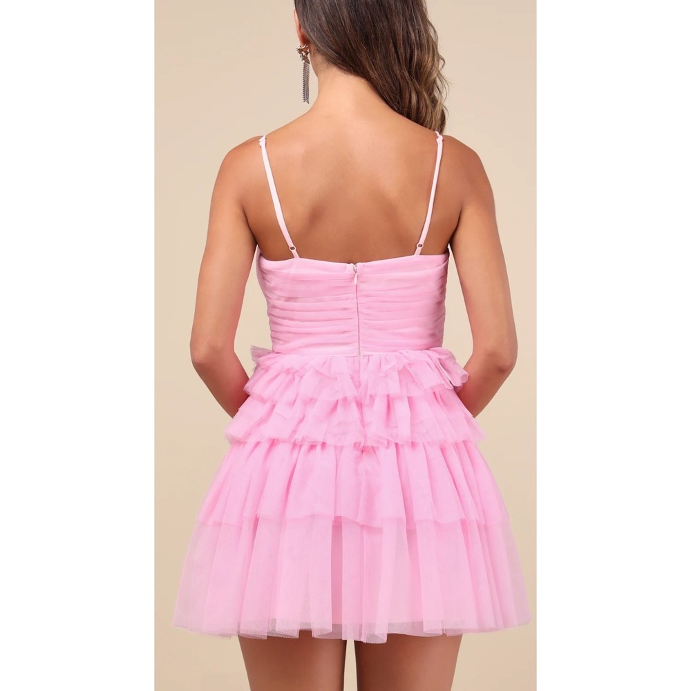 NWT Lulus Special Poise Pink Tulle Pleated Sleeveless Tiered Mini Dress Sz XS - Picture 2 of 7